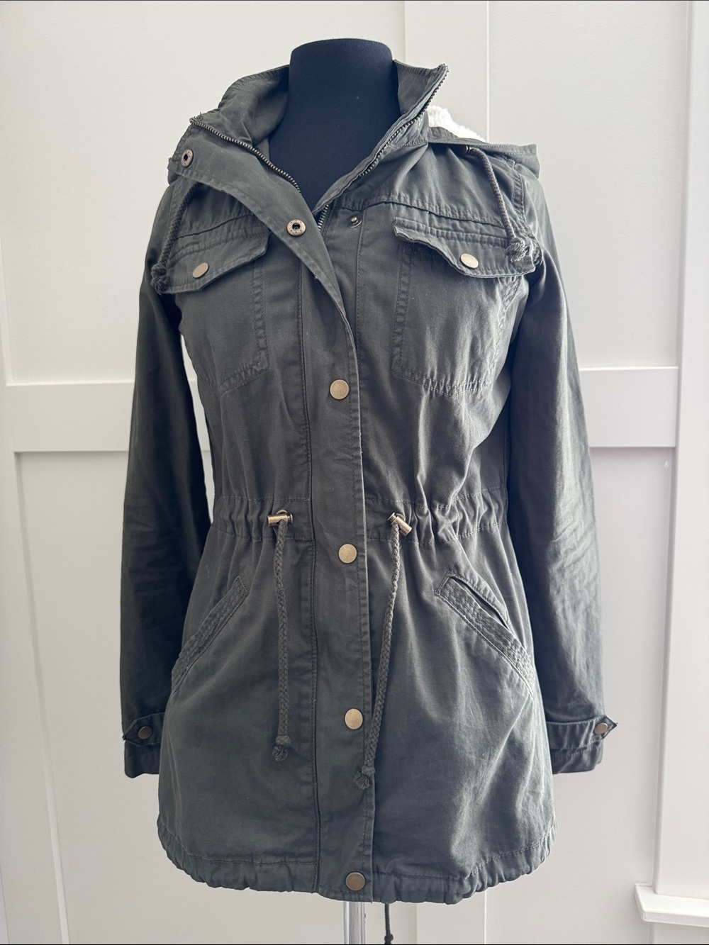 Kismet Olive Green Utility Anorak Jacket with Drawstring Waist